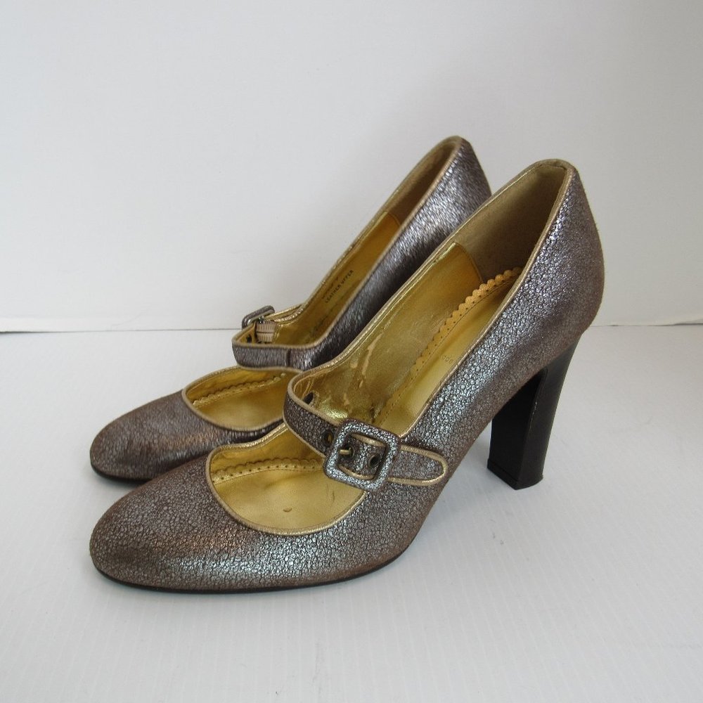 J. Crew Metallic Silver Mary Jane Leather Heels Pumps